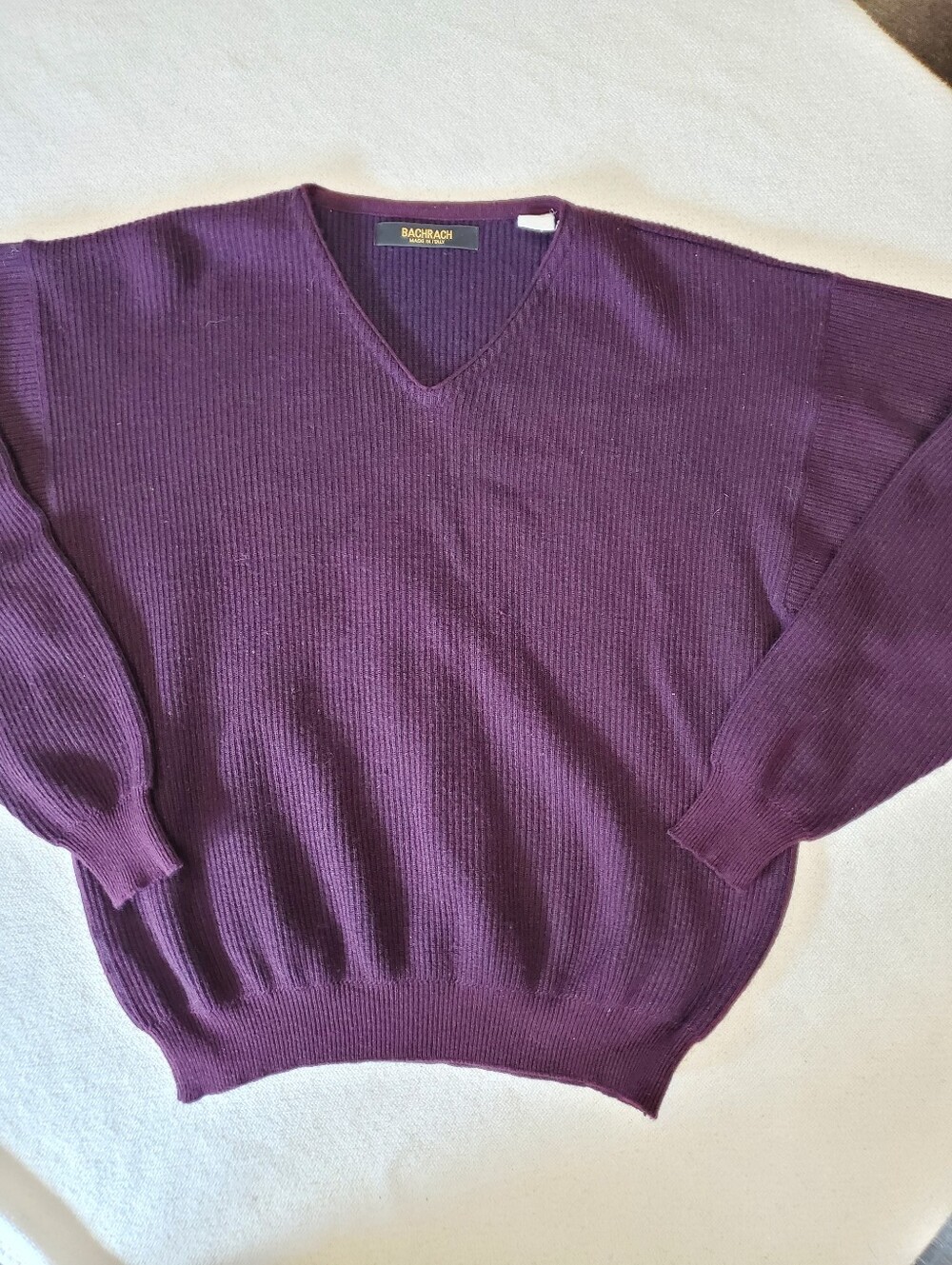 Bachrach Made in Italy Sweater Mens L Purple V-Neck Ribbed Knit Pullover